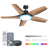 Dreo Smart Ceiling Fans with Lights, Low profile Ceiling Fan with Alexa/App, 52'' Dimmable Lighting & Color Tuning, RGB Ambient Light for Living Room, Game Room, Easy Installation, Quiet, Black Dreo