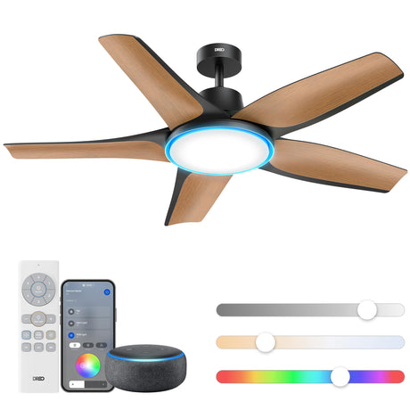 Dreo Smart Ceiling Fans with Lights, Low profile Ceiling Fan with Alexa/App, 52'' Dimmable Lighting & Color Tuning, RGB Ambient Light for Living Room, Game Room, Easy Installation, Quiet, Black Dreo