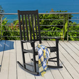 Tangkula Acacia Wood Porch Rocking Chair Set, Wooden Rocking Chair Rocker with High Back & Armrest for Indoor Outdoor Use, Patio Rocker for Garden Lawn Balcony Backyard Poolside (2, Black) Tangkula