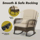 3 Piece Rocking Bistro Set Wicker Outdoor Patio Chairs Rattan Conversation Sets with Coffee Table for Patio, Porch, Backyard, Balcony, Poolside and Garden (Beige) Generic