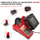 Replacement Charger for Milwaukee M12 & for M18 Rapid Charger for Milwaukee 12V-18V XC Lithium-Ion Tools Battery Power Charger Futurebatt