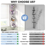 Corner Shower Caddy Tension Pole: Stainless Steel Rustproof 4-Tier Shower Organizer - 47-121 inch Adjustable Bathroom Shelves for Bathtub Shampoo Storage - Tension Rod Floor Standing Bath Rack -Silver ESSEME