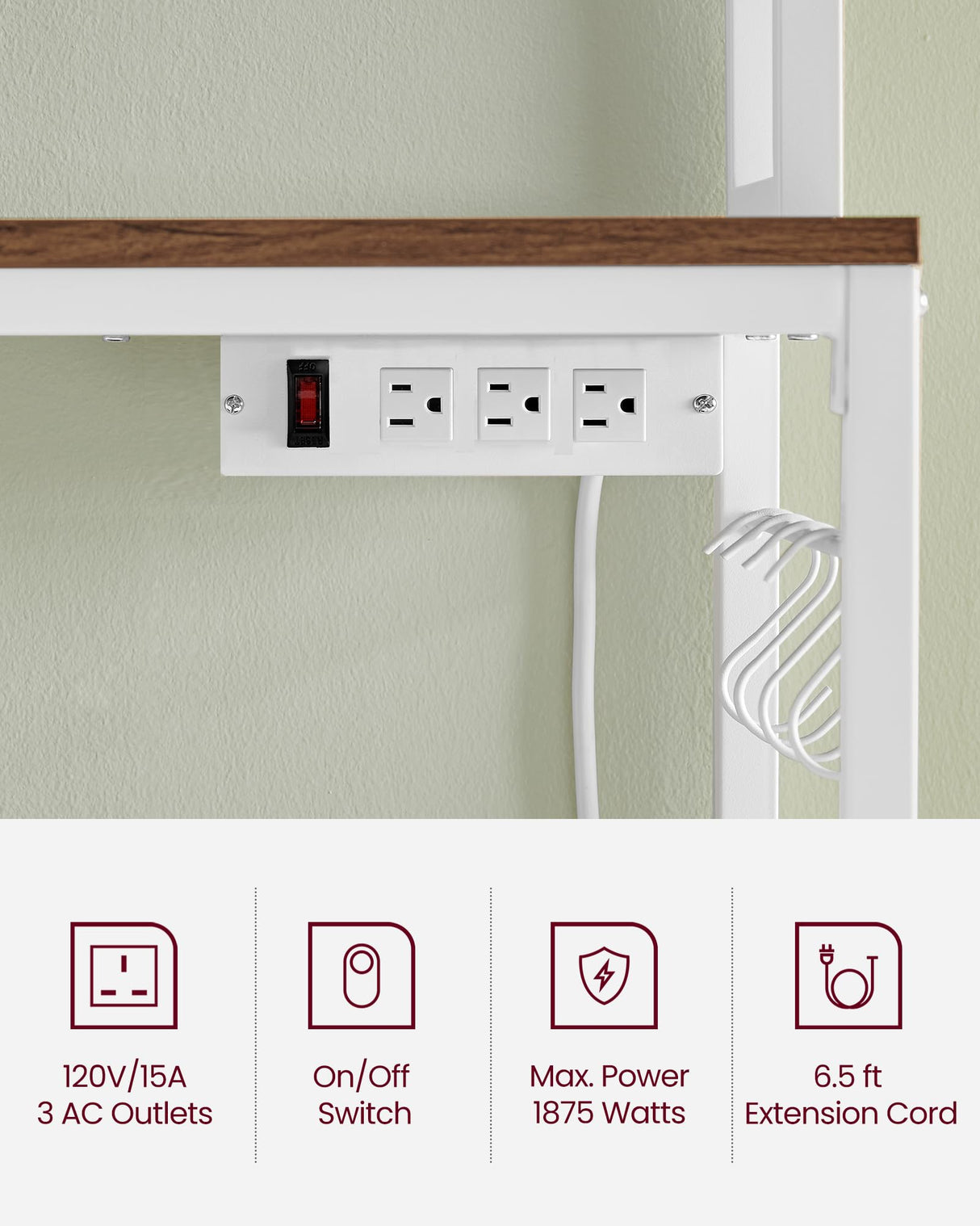 VASAGLE Hutch Bakers Rack with Power Outlet, 14 Hooks Microwave Stand, Adjustable Coffee Bar with Metal Wire Panel, Kitchen Storage Shelf, 15.7 x 23.6 x 66.9 Inches, Rustic Walnut and White UKKS037W41 VASAGLE