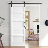ROYMELO 30x84 Inch White Sliding Barn Door Slab with 5.5ft Hardware Kit Included, 5-Panel, MDF Wood Panel Covered with Water-Proof Scratch-Proof PVC Surface, Simple DIY Assembly ROYMELO