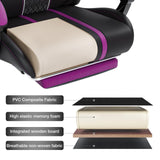 HOFFREE Led Gaming Chair Massage with Speakers Big and Tall Video Game Chair with Footrest for 400lbs Reclining High Back Computer Desk Chair Purple and Black HOFFREE