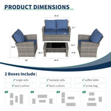 VONZOY Wicker Patio Furniture Set, 4 Piece Outdoor Sectional Sofa Sets, Gray PE Rattan Patio Conversation Set for Balcony, Porch, Navy VONZOY