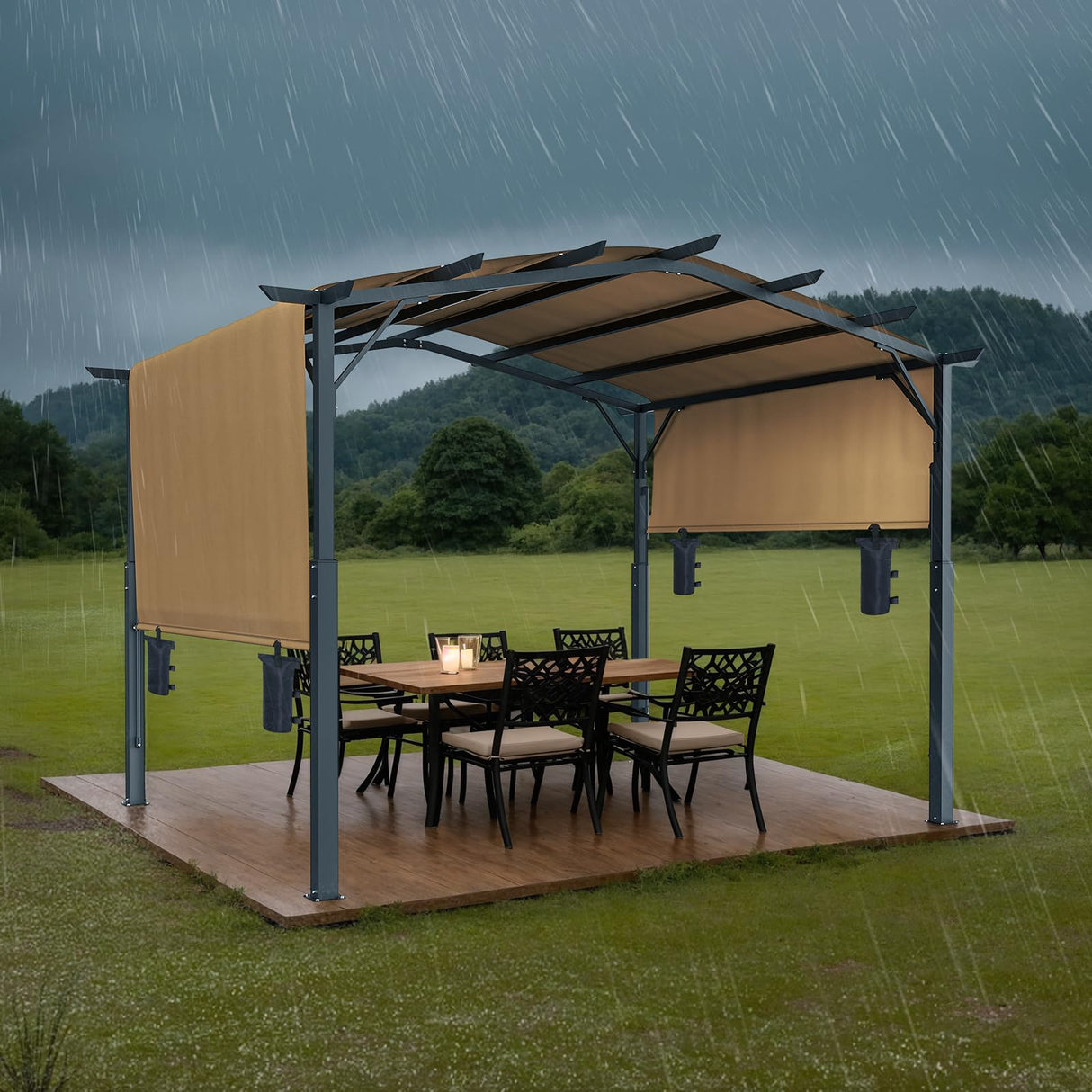 VEVOR 12 x 10 ft Outdoor Pergola, Arched Top Metal Pergola, Retractable Pergola with Sun Shade Canopy, Large Patio Shelter Pavilion, Heavy Duty Garden Pergola for Deck Backyard Porch Poolside VEVOR