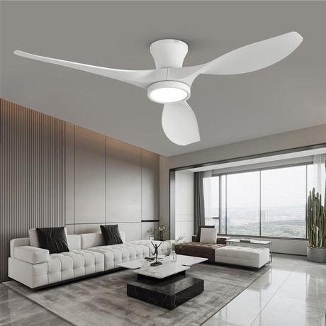 TALOYA 52 inch Ceiling Fans with Lights Remote Control, Modern Low Profile Ceiling Fan with Quiet Reversible DC Motor for Bedroom Living Room and Patio White TALOYA