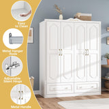 LABROSKIA White Armoire Wardrobe Closet with Drawers: 74" Large Wardrobe Closet with 4 Doors and 2 Drawers, Bedroom Armoires with Hanging Rod, Wooden Armoire Closets for Hanging Clothes (White, 59") LABROSKIA