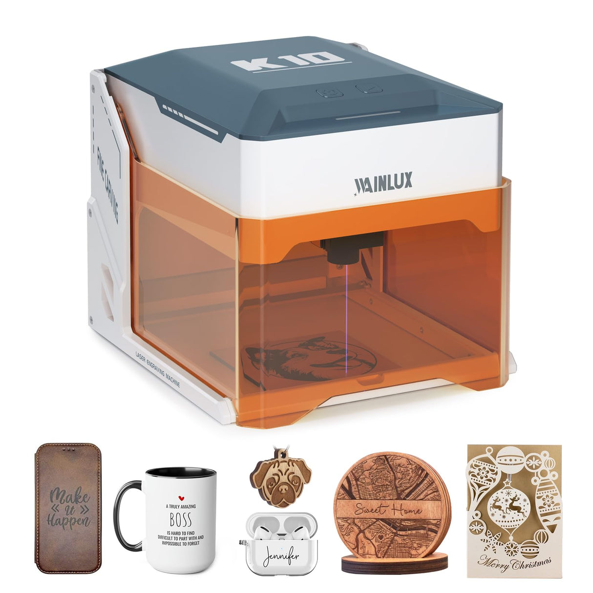 WAINLUX K10 3W Laser Engraver Machine, Mini Laser Engraving Machine for Wood Leather Silicone Paper Glass Acrylic Cloth, Grabadora Láser, Engraver Laser Class1 WAINLUXPRO