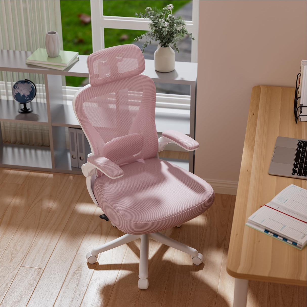 SeekFancy Ergonomic Office Chair M903, High Back Computer Desk Chair with Wheels, Comfy Mesh Office Chair with Adjustable Lumbar Support & Headrest, Pink Swivel Executive Managerial Task Chair SeekFancy