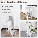 Giantex 3 Tier Folding Step Ladder, Multifunction 3-in-1 Wood Step Stool, Display Ladder and Storage Shelf for Library, Home Kitchen, Household Work, White Giantex