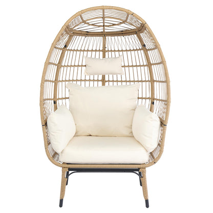 VINGLI Outdoor Egg Chair Oversized Indoor Outdoor Lounger with Cushions, Wicker Egg Chair Indoor for Patio Porch, Backyard, Living Room, Balcony, 440lb Capacity - WoodArtSupply