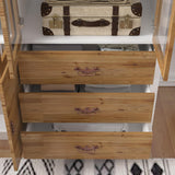 ECACAD 75.7" H Wardrobe Armoire Closet with 4 Carved Glass Doors, 3 Drawers, 6 Compartments & Hanging Bar, Wooden Closet Storage Cabinet with Patterns for Bedroom, Brown & White ECACAD