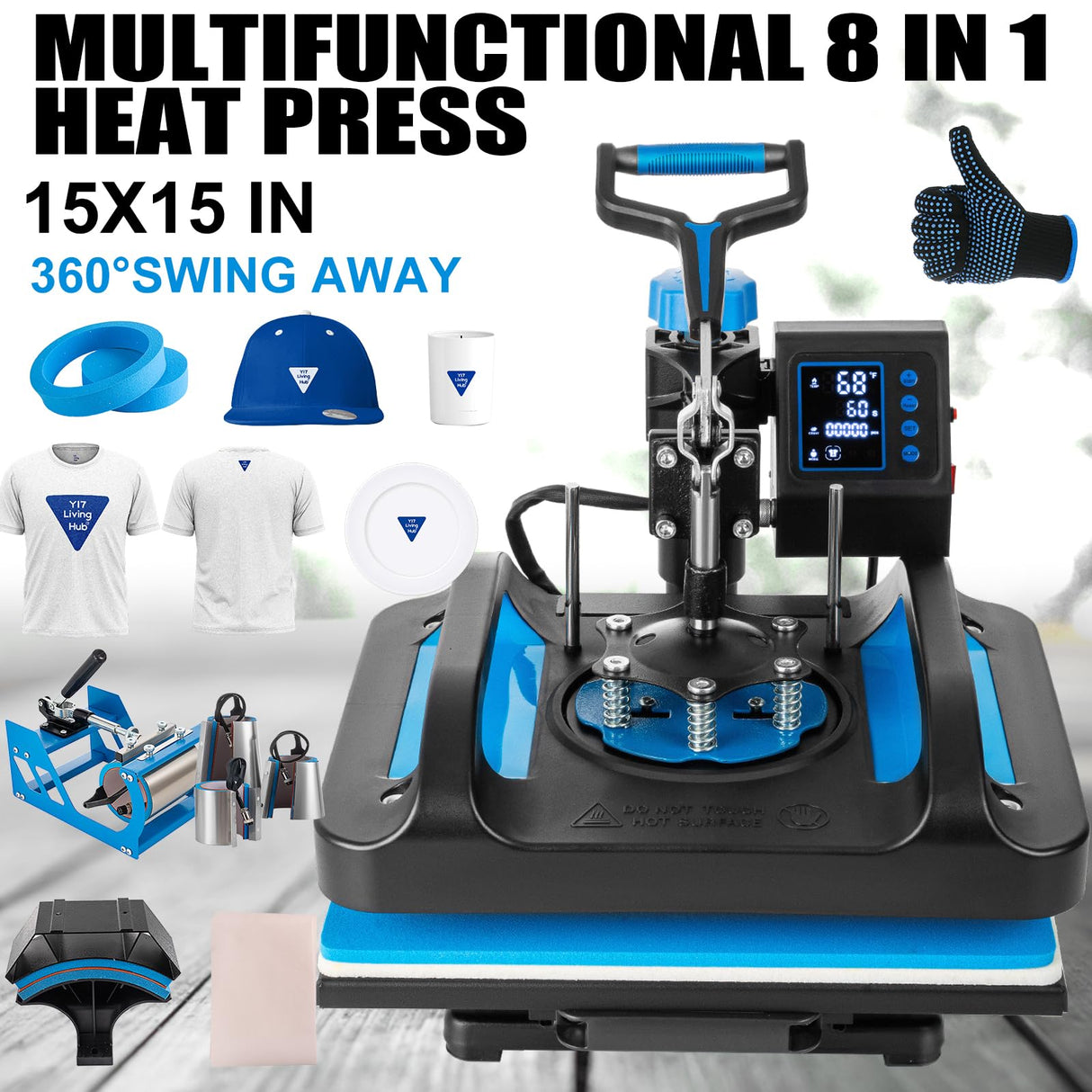 Leomru 15x15 Heat Press Machine, 8 in 1 Heat Press Machine, Sublimation T Shirt Pressing Machine, 360-Degree Swing Away Heat Transfer Machine Multifunction Combo for T-Shirt Mugs at Cap Leomru
