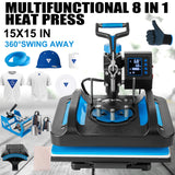 Leomru 15x15 Heat Press Machine, 8 in 1 Heat Press Machine, Sublimation T Shirt Pressing Machine, 360-Degree Swing Away Heat Transfer Machine Multifunction Combo for T-Shirt Mugs at Cap Leomru