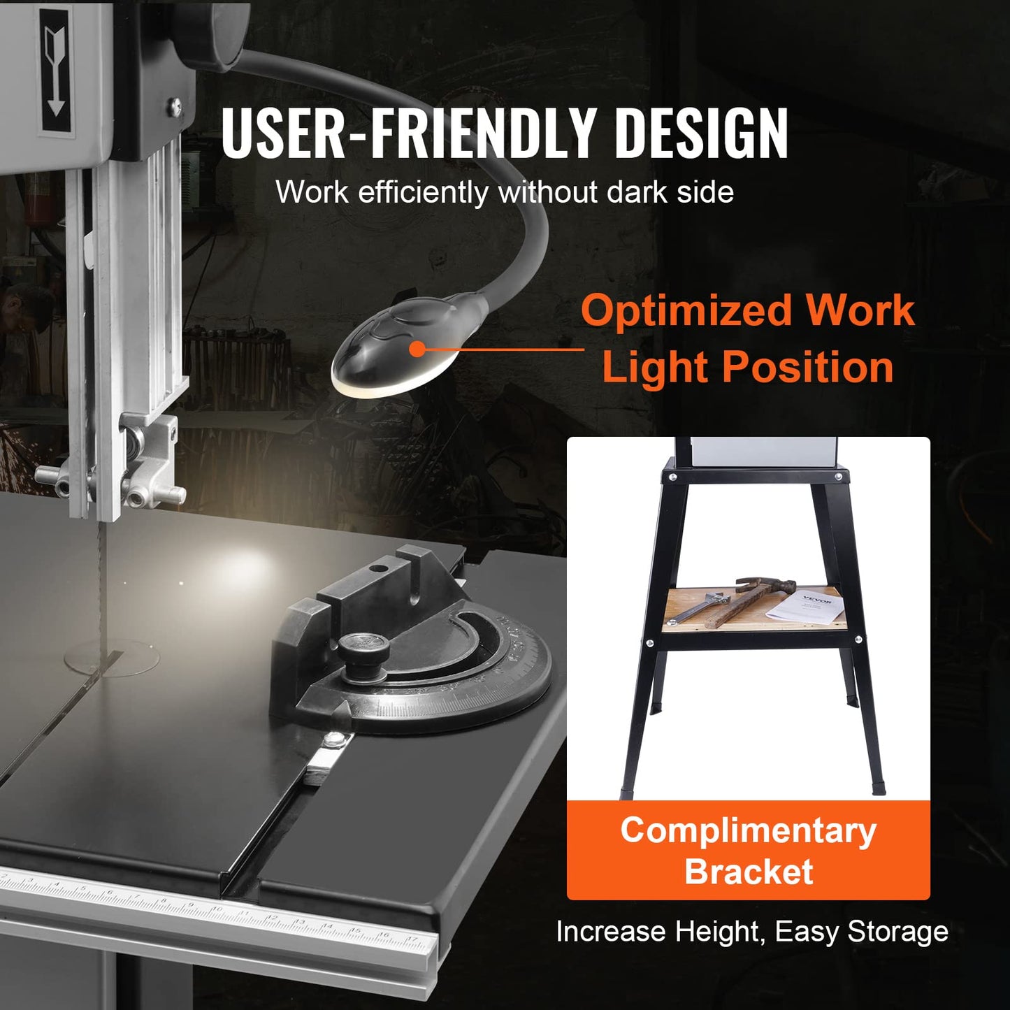 VEVOR Benchtop Band Saw, 10-Inch, Dual-Speed (560 & 1100 RPM), 370W 1/2HP Motor, Includes Metal Stand, Work Light, Fence, and Miter Gauge for Wood, Aluminum, Plastic Crafting - WoodArtSupply