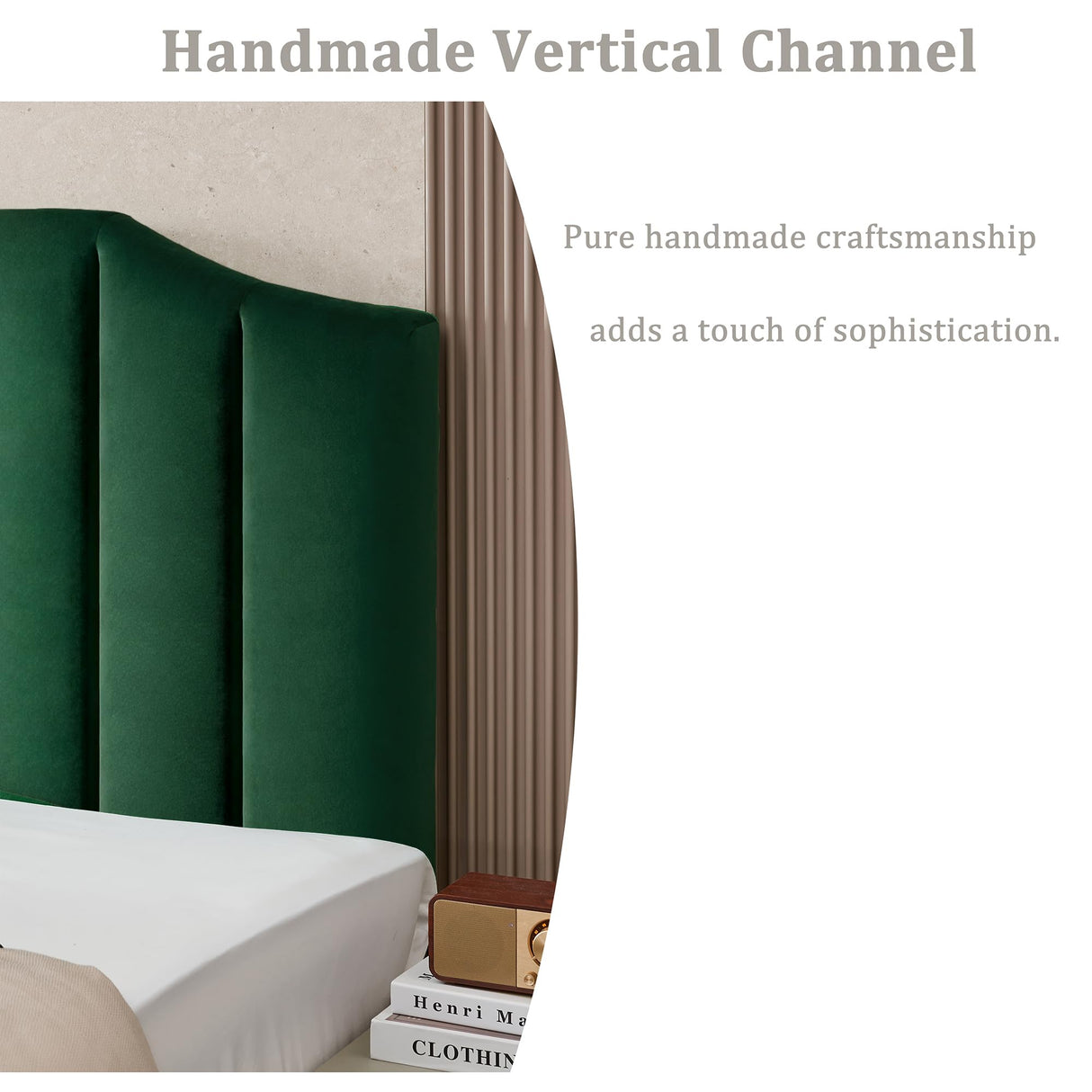 Befurtori Velvet Upholstered Queen/Full Headboard, Tufted Headboard for Queen/Full Bed, Modern Vertical Channel Design with Curved Tufted Solid Wood Befurtori