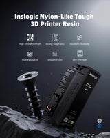 Inslogic Nylon-Like Tough 3D Printer Resin, High Impact Resistance & Flexibility for LCD, DLP, SLA Resin 3D Printers, Durable, Low Shrinkage, 365-405nm UV-Curing Resin for Functional Parts, 1kg, Black Inslogic