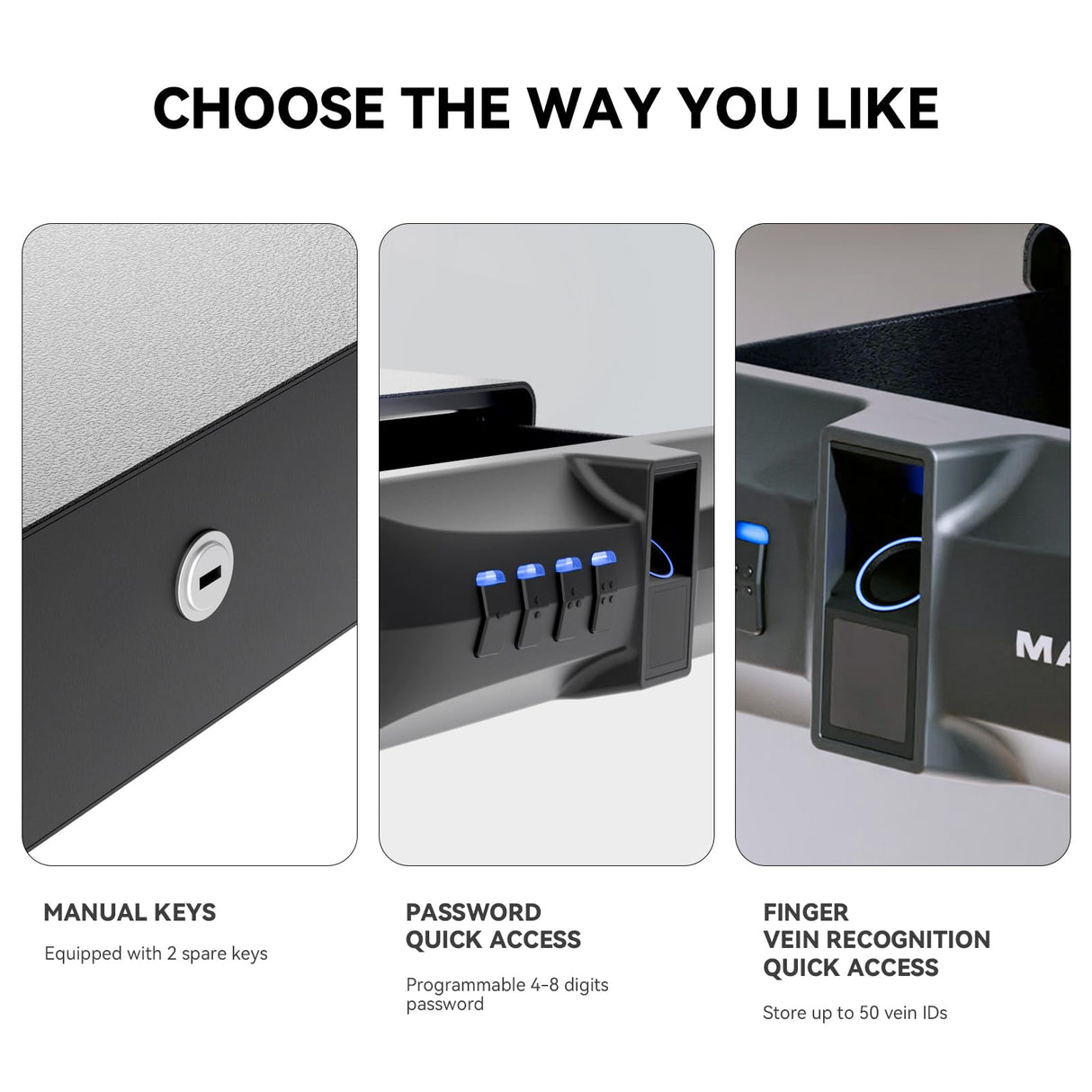 Drawer Safe with Super Biometric Finger Vein Recognition Lock for Two Pistols Storage Safe Quick Access with Biometric Fingerprint Under Desk Drawer Gun Safe for Home and Vehicle MAXSafes