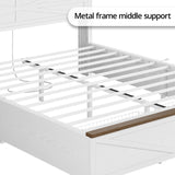 IRONCK Farmhouse Full Size Bed Frame with LED Light and Charging Station, Wood Bed Frame with Storage Headboard and 2 Drawers， Barn Door Design, Sturdy and Noiseless, White IRONCK