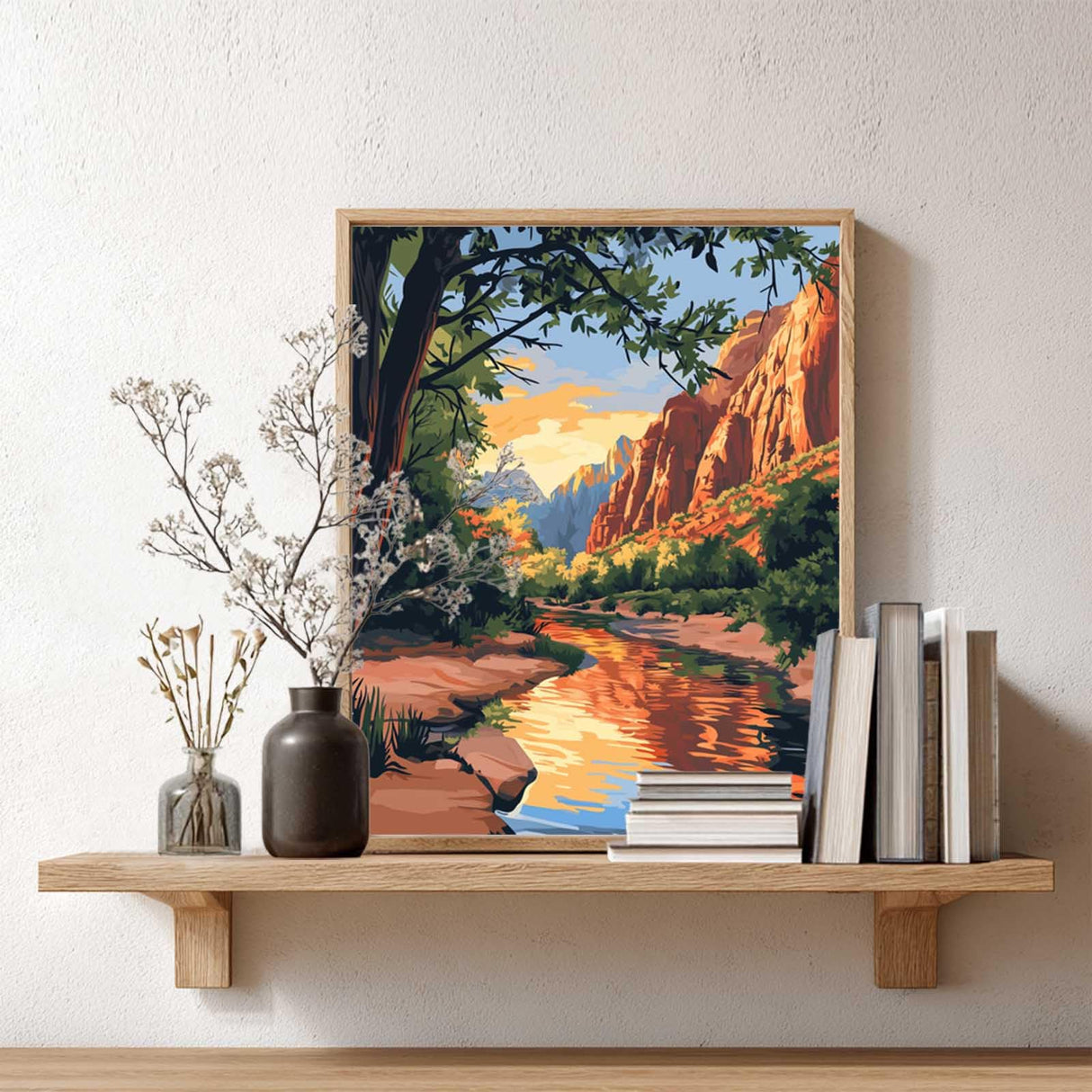 Zion Paint by Number, Paint by Numbers for Adults, National Park Paint by Numbers Kit, Utah Landscape Sunset DIY Acrylic Canvas Painting, Mount Lake Tree Home Wall Decor(16x20inch, No Frame) Artbrush Tower