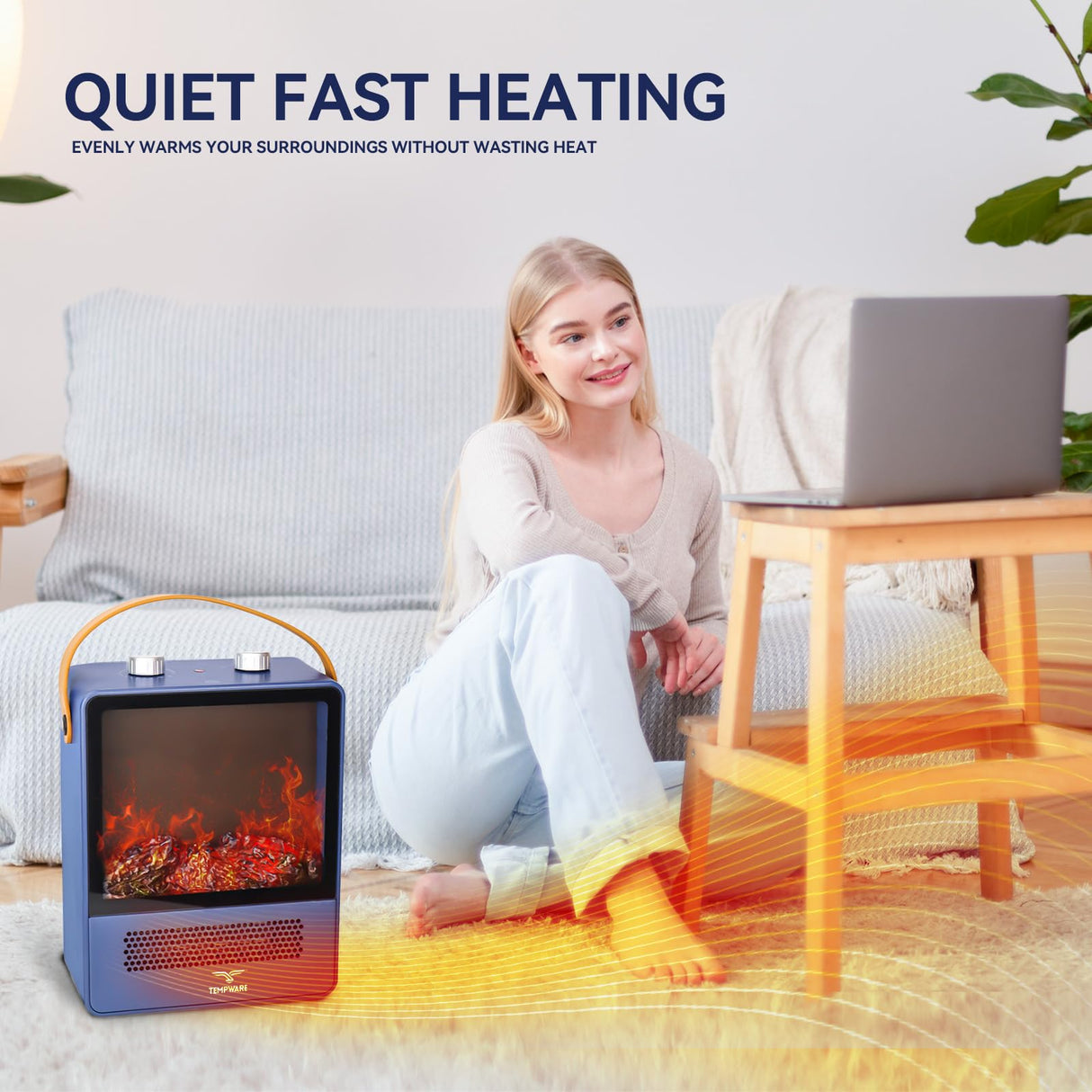 TEMPWARE Electric Fireplace Heater, 1500W Portable Space Heater, Fireplace with Realistic 3D Flame Effect and Overheating Safety Protection, Quiet and Safe for Indoor Use Office Bedroom TEMPWARE