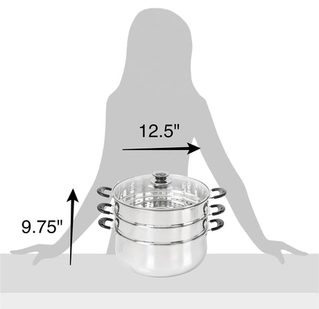 Concord 30 CM Stainless Steel 3 Tier Steamer Pot Steaming Cookware - Triply Bottom Concord