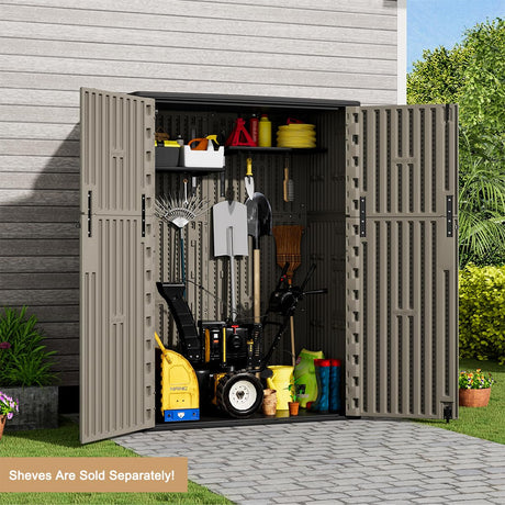 KINYING Outdoor Vertical Storage Shed,57 Cu.ft Outdoor Storage Cabinet Waterproof,Resin Sheds & Outdoor Storage Clearance for Garden,Patio,Backyard,Lockable (Brown) KINYING