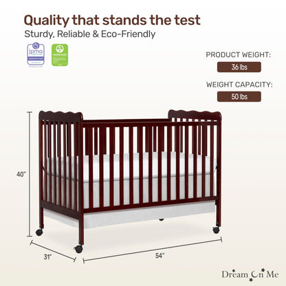 Dream On Me Carson Classic 3-In-1 Convertible Crib In Espresso, Made Of Sustainable Pinewood, Non-Toxic Finish, Comes With Locking Wheels, Wooden Nursery Furniture