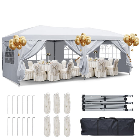 GDY 10x20 ft Instant Pop up Canopy, Party Tent Folding Heavy Duty Gazebos with Removable Sidewalls and Wheeled Bag. GDY