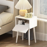 LAATOOREE Nightstands Set of 2, Small Side Table, Bedside Table with Fluted Door, Solid Wood Feet; Modern Mid-Century End Table for Bedroom, Small Space (White) LAATOOREE