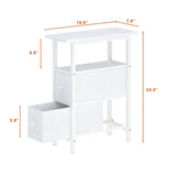 TRIFEBLE End Table with Charging Station, Narrow Side Table with 2 Fabric Drawers, Skinny Nightstand with LED Light, Slim Bedside Table for Bedroom, Living Room, Small Spaces, White TRIFEBLE