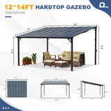 MEISSALIVVE 12' x 14' Gazebo, Wall Mounted Gazebo, Lean to Metal Awnings Gazebos, Gazebo Pergola with Sloped Roof, Outdoor Patio Gazebo Awning for Backyard, Deck, Black MEISSALIVVE