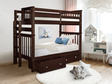 Bedz King Tall Bunk Beds Twin over Twin Mission Style with End Ladder and 2 Under Bed Drawers, Dark Cherry Bedz King