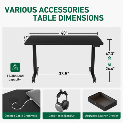 FEZIBO 40 x 24 Inches Standing Desk with Drawer, Adjustable Height Electric Stand up Desk with Storage, Sit Stand Home Office Desk, Ergonomic Computer Desk, Black