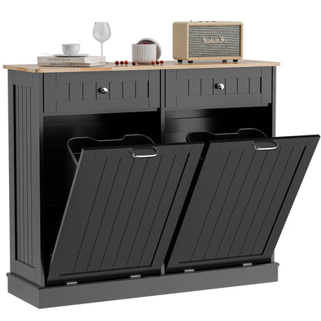 Ancohom Double Tilt Out Trash Cabinet Kitchen Waste Bins,Laundry Hamper Tilt Out Trash Can Cabinet 2 * 13 Gallon Pet Proof Trash Can for Kitchen (White) Ancohom