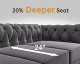 Morden Fort Classic Chesterfield Sofa Set 82'', Tufted Sofa Couch Set with Solid Wood Legs Thick Cushion, Pet-Friendly 3-Seater Sofas Couches for Living Room Bedroom Apartment - Velvet Grey Morden Fort