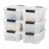 IRIS USA 13 Qt Stackable Plastic Storage Bins with Lids, 6 Pack - BPA-Free, Made in USA - Discreet Organizing Solution, Latches, Durable Nestable Containers, Secure Pull Handle - Pearl Iris Ohyama
