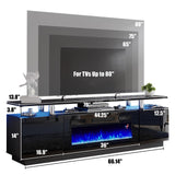 AMERLIFE Fireplace TV Stand with 36" Fireplace, 70" Modern High Gloss Fireplace Entertainment Center LED Lights, 2 Tier TV Console Cabinet for TVs Up to 80", Obsidian Black AMERLIFE