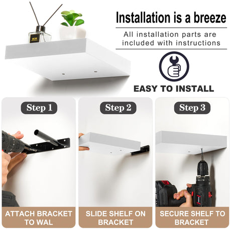 Sorbus Square Floating Shelf for Wall - 3 Small Shelves with Invisible Mounting Brackets for Living Room Decor, Bedroom, Bathroom Decor, Home & Kitchen - 9" White Wall Shelf to Display Photos Trophies Sorbus
