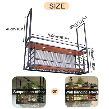 amhricho Wall Mounted Wine Racks, Large Capacity Wine Holder, Can Hanging Or Wall Mounted, Simple Type with Light Wine Rack for Bar, Restaurant, Indoor (Color : Black, Size : 39.3 * 11.8 * 21.6in) amhricho