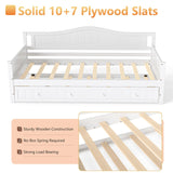 Sweetcrispy Twin Size Day Bed Frame with Trundle, Integrated Headboard & Armrests, Space-Saving Trundle Bed for Living Room, Bedroom, Guest Room, Sturdy Wood Construction for Adults and Kids, White Sweetcrispy