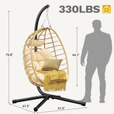 DWVO Egg Hanging Swing Chair with Stand Egg Chair Wicker Indoor Outdoor Hammock Egg Chair with Cushions 330lbs for Patio, Bedroom, Garden and Balcony, Beige DWVO