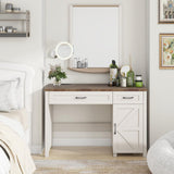 Farmhouse 47" Executive Desk, Computer Desk with Drawers and Storage Cabinet, Workstation Computer Desk for Home Office and Study, Unique White Vabches