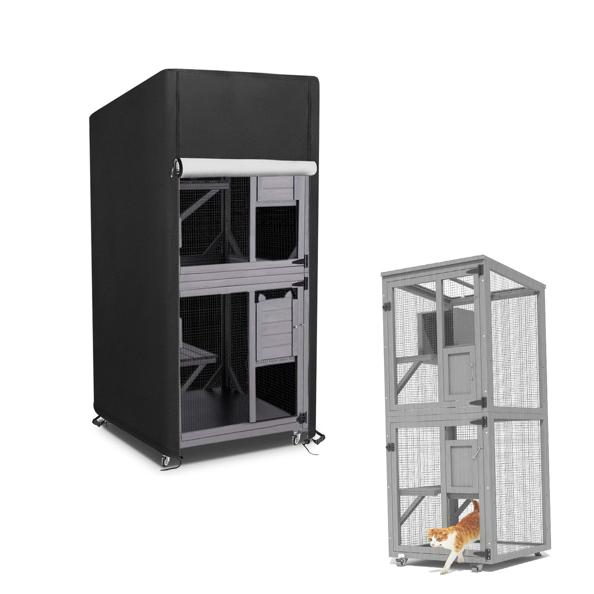 Kingling Outdoor Cat House Cover 25 Inch，Waterproof Catio Covers for 4 Tier Catio Outdoor Cat Enclosure with Wheels Weatherproof Cat Houses Cover for Outsides- 25" L x 25" W x 62" H(Black) Kingling