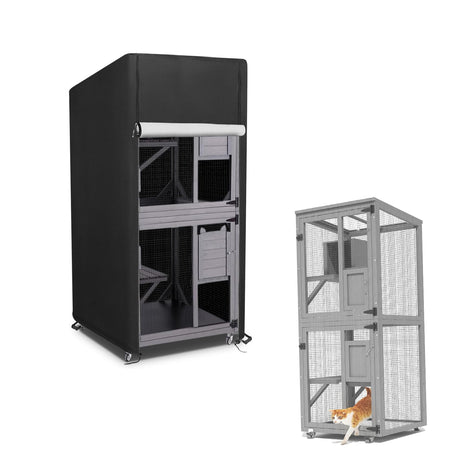 Kingling Outdoor Cat House Cover 25 Inch，Waterproof Catio Covers for 4 Tier Catio Outdoor Cat Enclosure with Wheels Weatherproof Cat Houses Cover for Outsides- 25" L x 25" W x 62" H(Black) Kingling