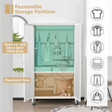 Giantex Closet Wardrobe, Portable Closet with Rollers, Mobile Metal Armoire Closet with Hanging Rod, Adjustable Shelf, Rolling Closet Storage Accent Cabinet, Armoire Clothes Organizer for Bedroom Giantex