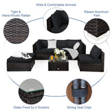 Tangkula 6 Piece Patio Furniture Set, Outdoor Deck Lawn Backyard Durable Steel Frame PE Rattan Wicker Sectional Sofa Set, Conversation Set with Coffee Table (Black) Tangkula