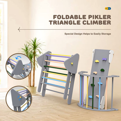 SOKO Pikler Triangle Set - 6 in 1 Pikler Triangle Climber with Ramp Set Foldable Pikler Triangle Climbing Toy, Rock Climbing Ramp, Pikler Arch Climber, Montessori Climbing Set for Children and Kids